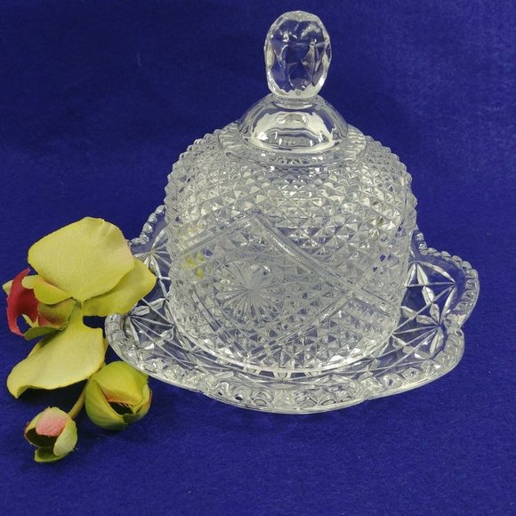 Avon Glass Butter Cheese Tray w/ Dome Cloche Bottom Marked - Picture 6 of 8